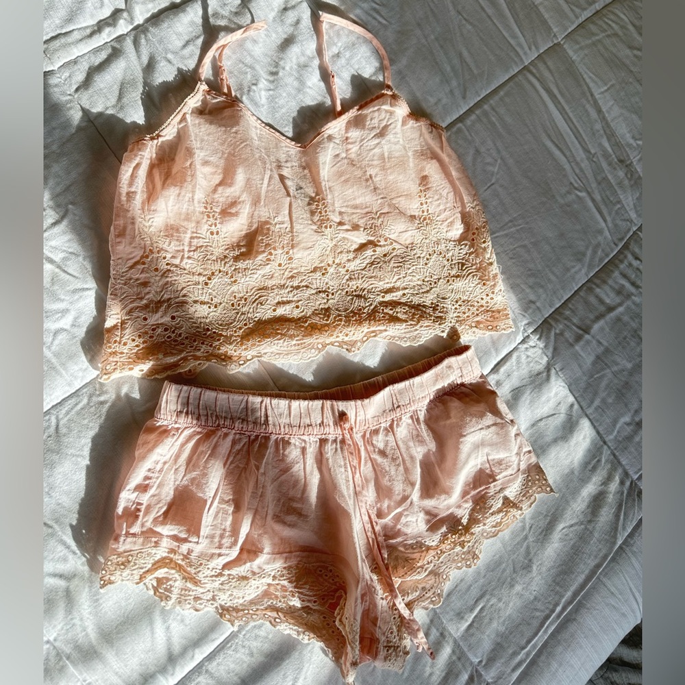 In Bloom frilly bubble gum pink cropped women’s pajama set